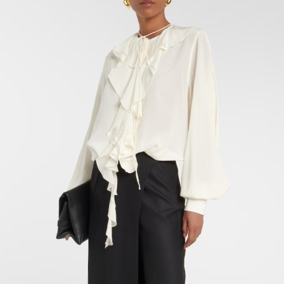 NWT$850 Victoria Beckham Romantic Ruffled Silk Vanilla Blouse Top